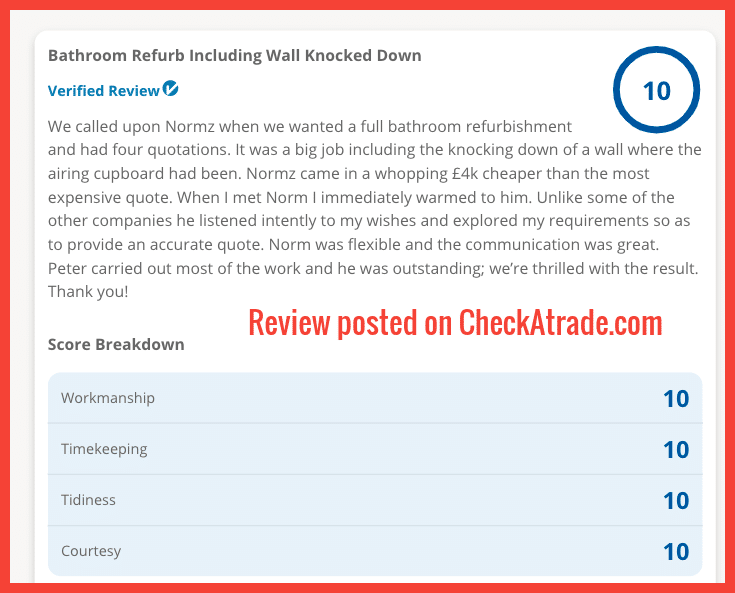 Review posted on https://www.checkatrade.com/trades/NormzPlumbingAndHeatingService