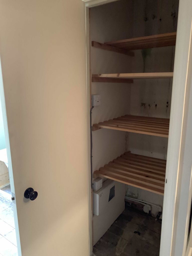This is the cupboard that was removed to create an extension so that it could become possible to add shower and the tub in this tiny bathroom