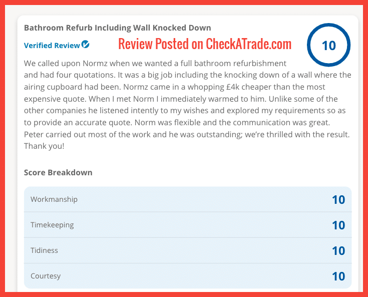 Review posted on https://www.checkatrade.com/trades/NormzPlumbingAndHeatingService