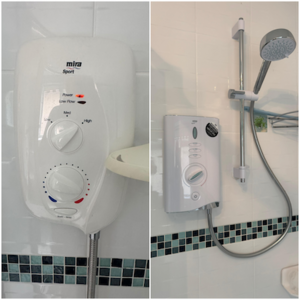 Before and after collage of a new shower installation completed 21st August 2025.