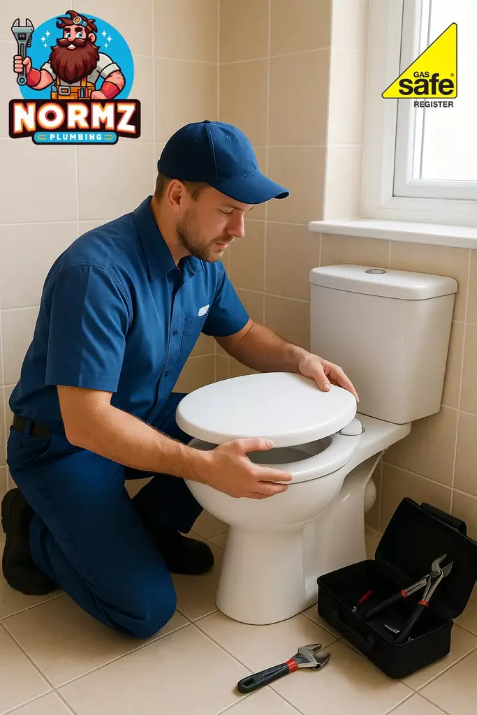 Plumber in Wellingborough installing a new toilet seat