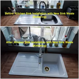 Before and after of kitchen sink and waste installation in Pytchley