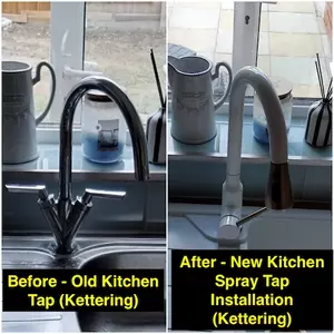 Before and after of kitchen spray tap installation in Pytchley
