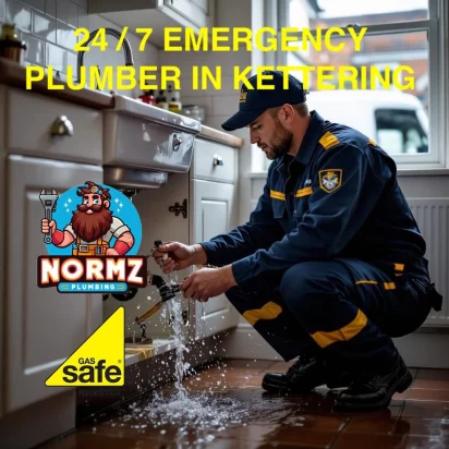 Plumber fixing a burst pipe during emergency call-out in Kettering