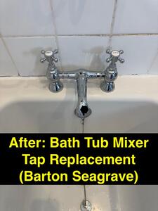Before & after collage of bathtub mixer tap replacement in Barton Seagrave, completed 27th September 2025 by Normz Plumbing Ltd.