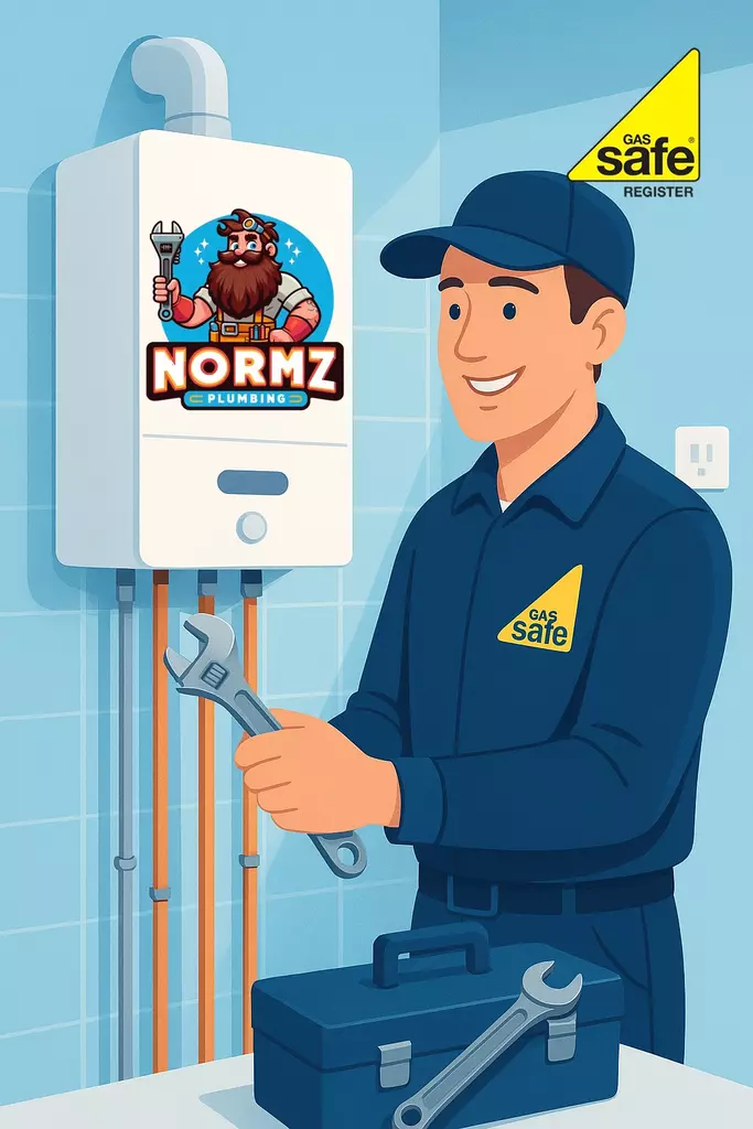Gas Safe engineer installing a new boiler in a home utility room in Northamptonshire