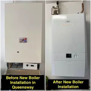Before and after boiler installation in Queensway, Wellingborough on 1st September 2025 by certified Gas Safe engineers