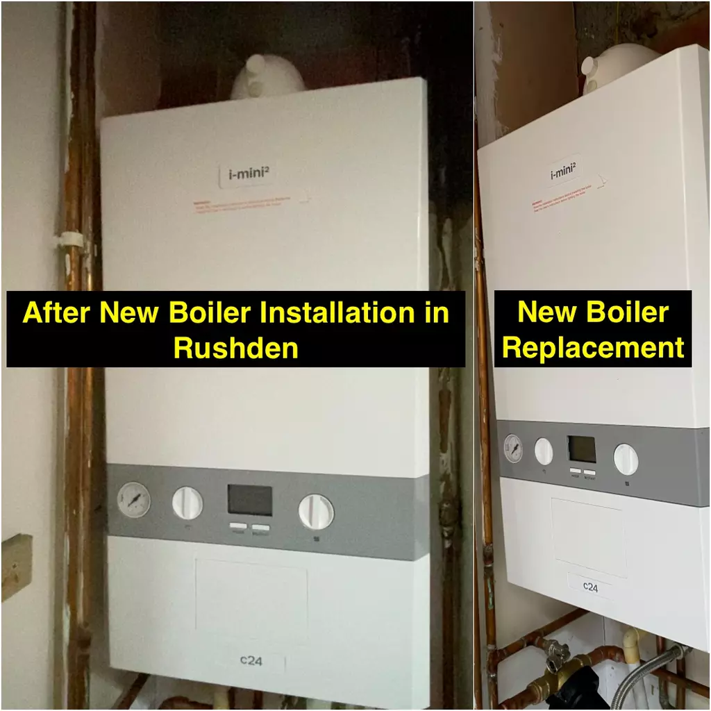 Before & after of boiler replacement in Rushden, completed 26th September 2025 by Normz Plumbing