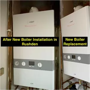 Before & after of boiler replacement in Rushden, completed 26th September 2025 by Normz Plumbing