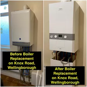 Before and after boiler replacement on Knox Road, Wellingborough Town Centre, completed on 06 September 2025