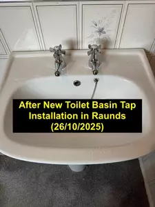 Normz Plumbing completing separate hot and cold toilet basin tap replacement in Meadow Lane Raunds on 26 Oct 2025.