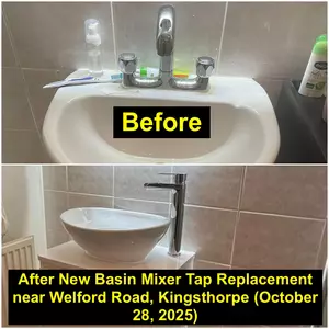 Modern basin mixer tap installation near Welford Road (A5199), Kingsthorpe Northampton on 28 October 2025