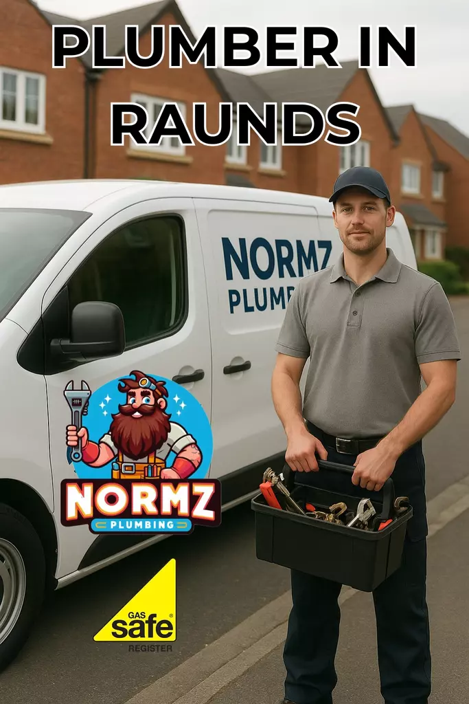 Professional plumber standing beside a Normz Plumbing van in Raunds, Northamptonshire, ready for local plumbing services.