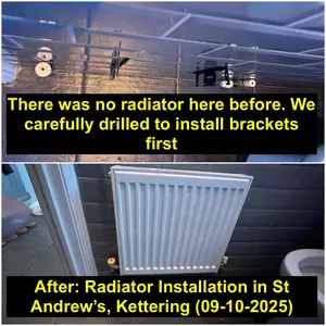 New bathroom radiator installed in St Andrew’s, Kettering on 9th October 2025 by Normz Plumbing Ltd
