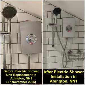 Electric shower installation in Abington / Phippsville, Northampton NN1, by Normz Plumbing & Heating, 27 November 2025.