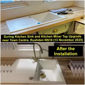 Kitchen sink and golden mixer tap installation in Rushden (NN10) by Normz Plumbing & Heating Services on 13 November 2025.