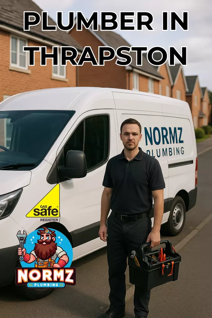 Normz Plumbing & Heating plumber in Thrapston standing beside company van on a residential street near Islip and Raunds.