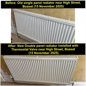 New double-panel radiator with thermostatic valve in Bozeat (NN29) installed 15 November 2025 by Normz Plumbing & Heating Services.