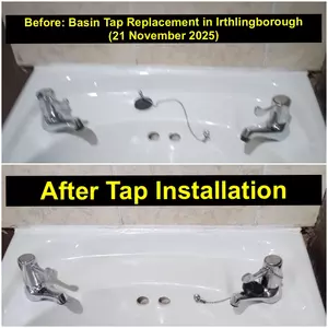 Separate hot & cold basin taps replacement in Irthlingborough (NN9 5) by Normz Plumbing, completed 21 November 2025.