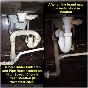 Under-sink waste pipe and new trap replacement on High Street / Church Street, Moulton (03 Nov 2025) by Normz Plumbing & Heating Services
