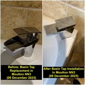 Modern chrome bathroom basin mixer tap installation in Moulton (NN3) by Normz Plumbing & Heating on 09-12-2025.