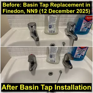 Bathroom basin tap replacement near Church Street & Well Street, Finedon (NN9) by Normz Plumbing & Heating on 12-12-2025.