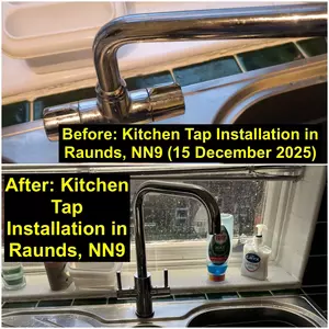 New silver chrome kitchen mixer tap installed in Raunds NN9 after cracked tap base replacement on 15-12-2025
