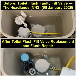 Toilet flush fill valve replacement in The Headlands NN3 Abington Northampton completed recently on 05-01-2026.