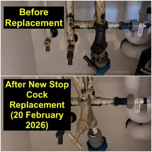 Emergency stop cock replacement under sink near Midland Road Raunds on 20-02-2026