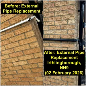 New external waste pipe replacement completed near College Street NN9 in Irthlingborough on 02-02-2026