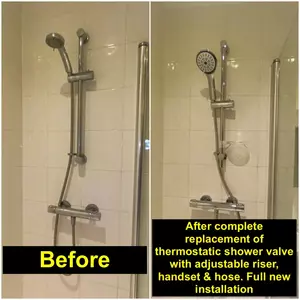 Thermostatic shower installation recently completed on 26-04-2026 near Midland Road and Senwick Road Wellingborough NN8 with new riser rail handset and hose