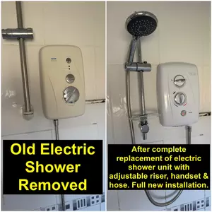 Triton electric shower installation completed on 03-04-2026 near Warkton Lane and Stubbs Lane, Barton Seagrave, NN15 with new riser rail handset hose and shower head