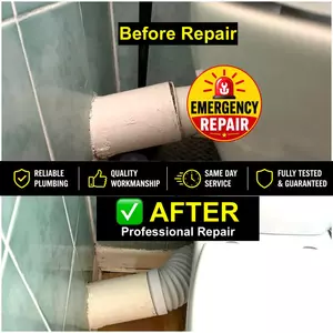 Emergency toilet waste pipe connector replacement completed in Rushden NN10 on 07 June 2026 after leak discovered beneath toilet