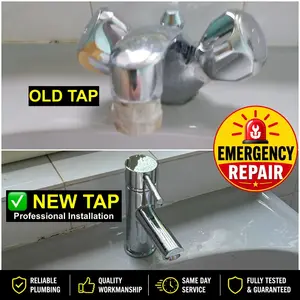 Old leaking basin tap replaced with modern chrome mixer tap in Northampton on 07 September 2026